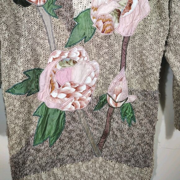 lVintage Floral Statement Knit Sweater Soft Boho Cottagecore Artsy Size Small - Picture 5 of 9